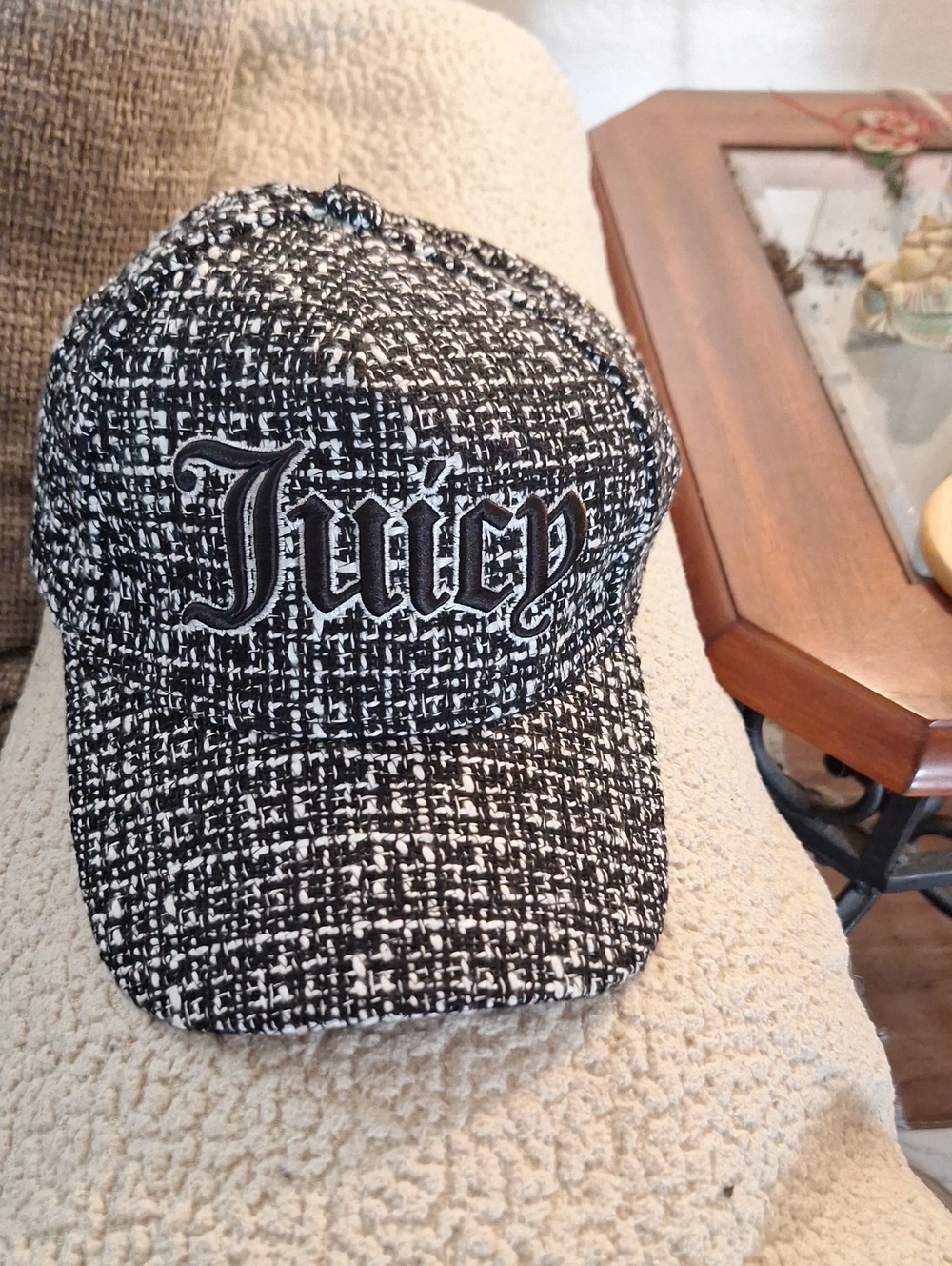 Juicy Couture Black & White Tweed Logo Baseball Cap